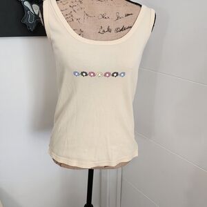 Eddie Bauer Cream Tank Top with Multicolor Floral Trim